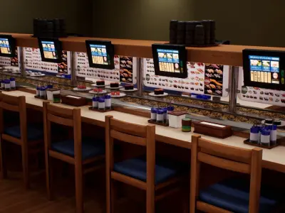 Conveyor Belt Sushi Restaurant Low-poly 3D model