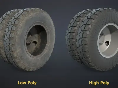 Truck and Bus Wheels Set Low-poly 3D model