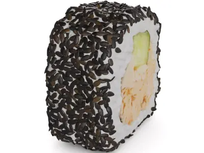Sushi Fried salmon cucumber curry sauce sesame seeds 3D model