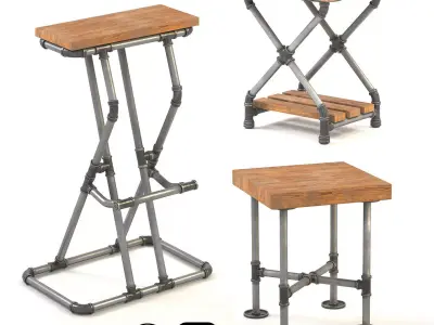 3 Industrial Pipe Stool table Free 3D model
