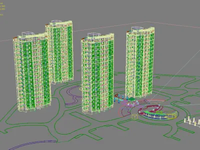 Architecture apartment complex with circular plaza 3D model