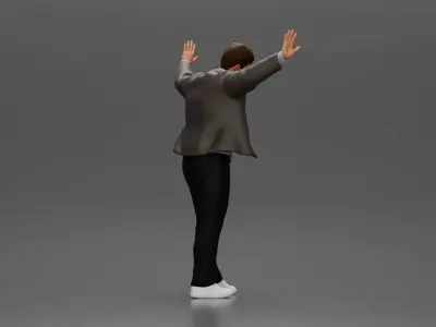 Man in Stylish Jacket and Sneakers Leaning Against the Wall 3D print model