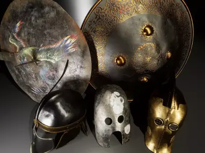 Helmets and shields pack Vol1 Low-poly 3D model