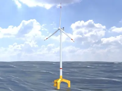 Wind turbine with Offshore Foundation V1 H-175 RD 172m animation Low-poly 3D model