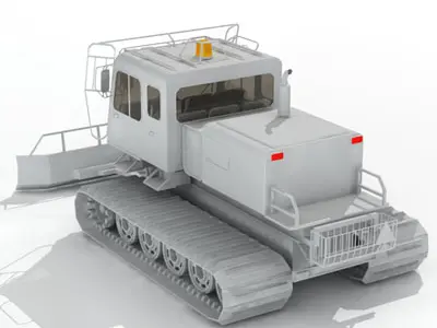 Snowcat 2 orange and snow plow 3D model