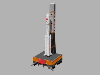Long March 7 launch vehicle---With Launch Pad---Blend-FBX 3D model