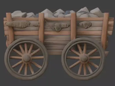 Viking Wooden Cart 3D Model v02 Low-poly 3D model