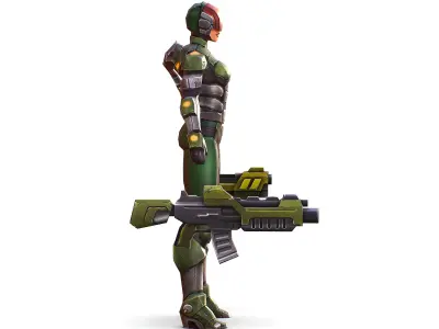 Sci-FI Woman Cyborg Soldier with Rifle and Pistol  Low-poly 3D model