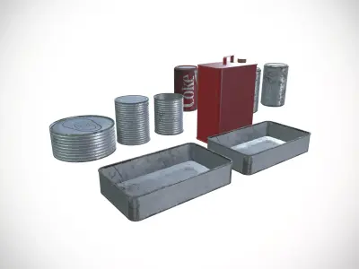 Metal Pans Tin Can Metal Box Low-poly 3D model