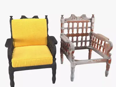 Old wood armchair before and after renewal Low-poly 3D model