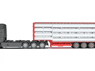 Truck with Cattle Animal Transporter Trailer 3D model