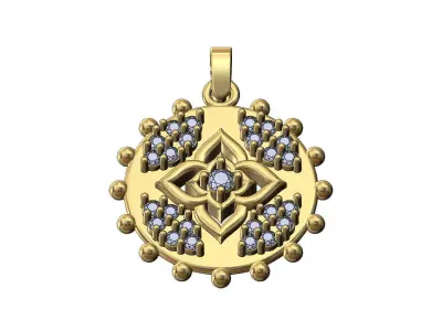 Diamond clusters floral star beaded coin pendant charm 3D print model
