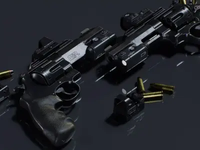 Game-Ready Revolver with its attachments Low-poly 3D model
