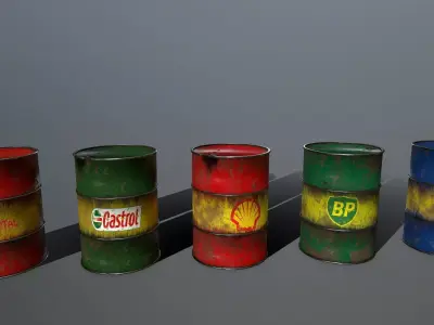 Barrel group of different colored barrels Low-poly 3D model