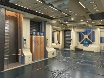 Sci-fi Interior Space Station Transit Zone PBR 3D model
