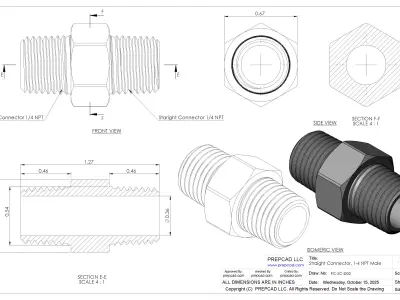 Straight Connector 1-4 NPT Male Low-poly 3D model