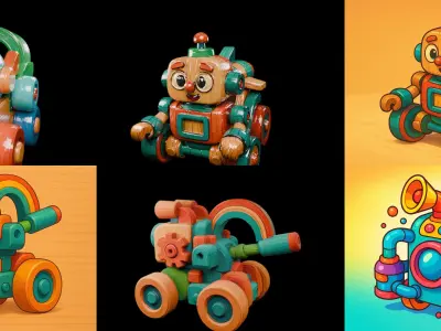 Wood Toy bundle 30 pack 46 glb Low-poly 3D model