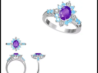 JCD Format Antique color stone rings 3design price 3D print model