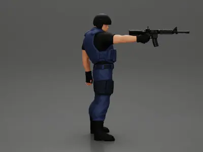 Military man with tactical mastery wearing holding gun 3D print model
