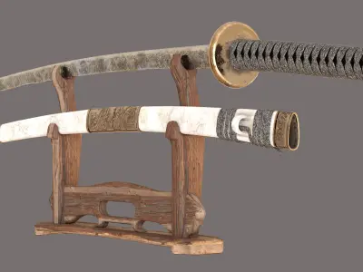Katana with stand Low-poly 3D model