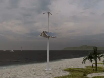 Animated Wind Turbine with solar panels Low-poly 3D model