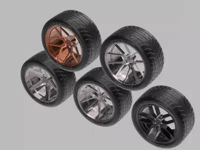 PACK OF 05 20in WHEELS AND 6 TIRES FOR SCALE AUTOS AND DIORAMAS 3D print model