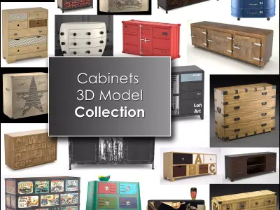 Cabinets industrial style sideboard with city 3D Model Pack