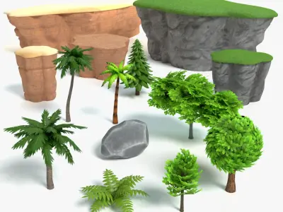 Cartoon Nature Set 3D model