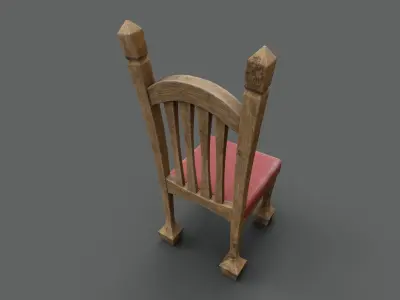 Cartoon Chair Wooden Vintage Low-poly 3D model