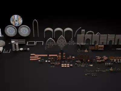 Gothic Interior Props Asset Low-poly 3D model
