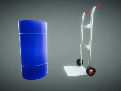 MetallicBarrel hand truck and barrel Low-poly 3D model