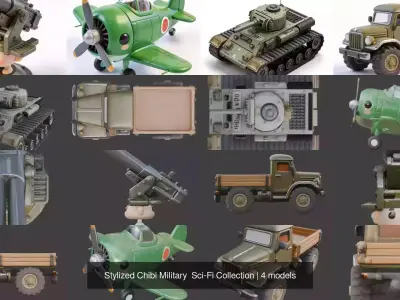 Stylized Chibi Military  Sci-Fi Collection 3D Model Pack