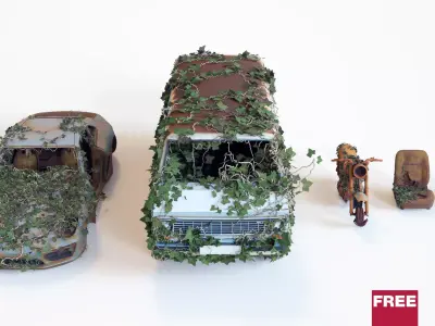 Old Abandoned Rusty Cars Overgrown Post-Apocalyptic Vehicle Pack Free low-poly 3D model