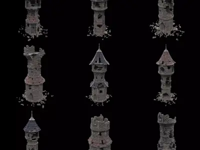 RUINED MAGE WIZARD TOWER ANCIENT MAGIC TURRET CASTLE RUINS AAA Low-poly 3D model