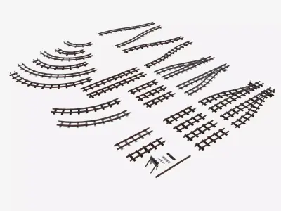 a set of railway tracks and rails Low-poly 3D model