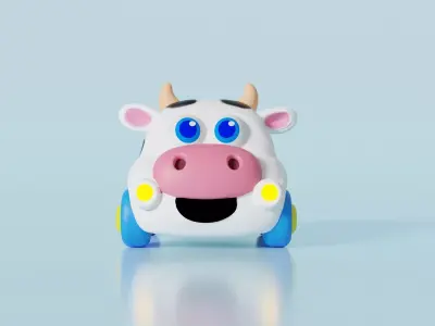 Cute 3D Cow Car Cartoon Model  Stylized Animal Toy Vehicle 3D model