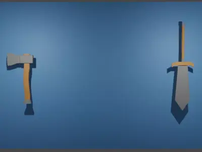 Low poly Hammer Axe Sword Shield for Games Low-poly 3D model