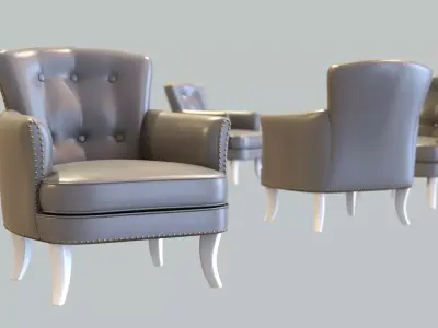 Vintage Chair Grey Leather Upholstery White Painted Legs 3D model
