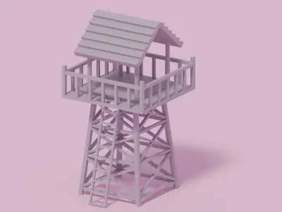 Low Poly Wooden Watch Tower 3D model