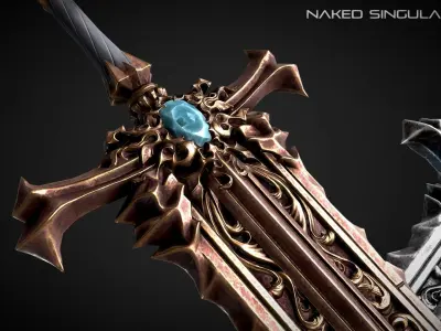 Rusty Bronze Medieval dark fantasy Sword Low-poly 3D model