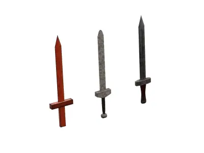Sword three swords Low-poly 3D model