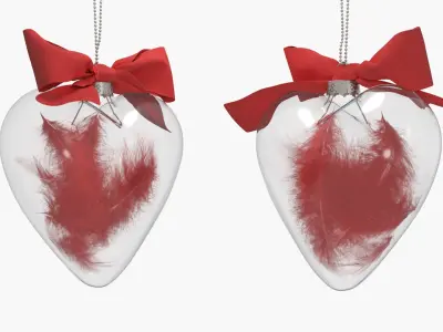 Clear Glass Remembrance Heart with Red Feather Inside 3D model