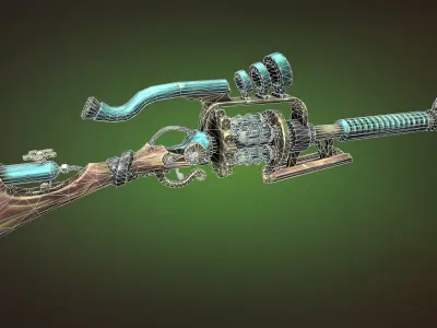 Steampunk sniper rifle Low-poly 3D model