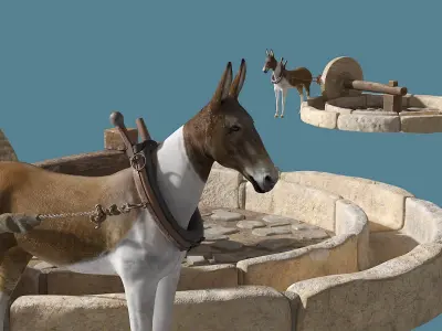 Mule Drawn Stone Well 3D model