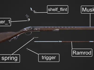Flintlock Musket Low-poly 3D model