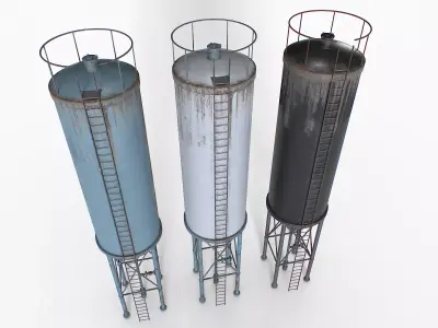  Old and Rusty Water Tanks 4 Low-poly 3D model