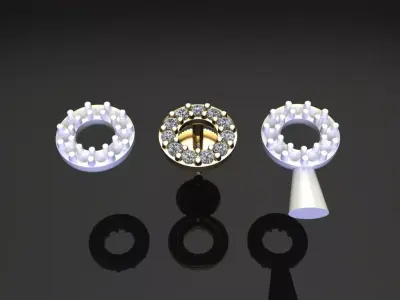 Round Halo Diamond Stud Earring Small Size 3D print model