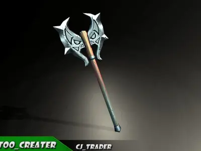 Lowpoly Fantasy Magical Axe 3D Model Low-poly 3D model