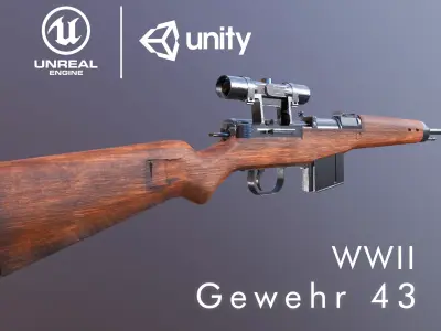 GEWEHR 43 Low Poly Sniper Rifle Low-poly 3D model