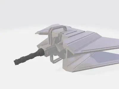 Cube spaceship with minigun  Low-poly 3D model
